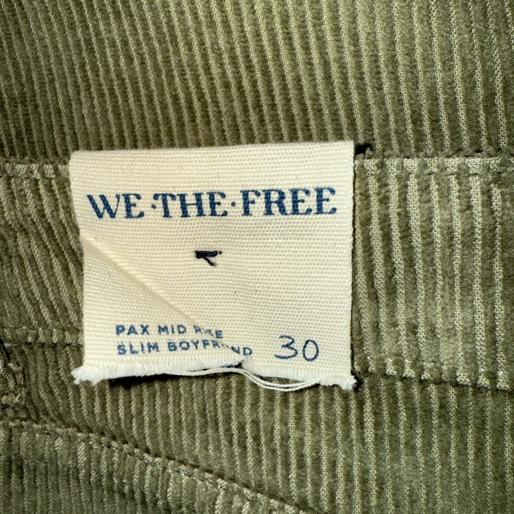 NWT We the Free Women’s Pax Slim Cord Boyfriend Jeans Olive Green 30” Corduroy - Picture 7 of 11